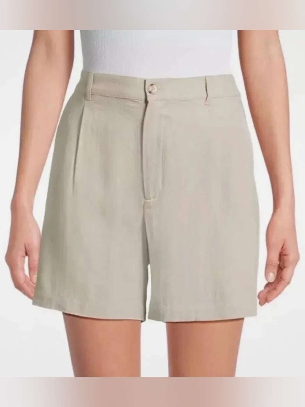 Time and Tru Beige High-Rise Tailored Linen Blend Shorts